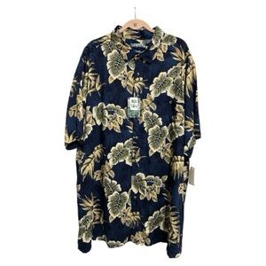 Campia Tropical Print Short Sleeve Button Down Shirt Navy Tropical Size 3XL